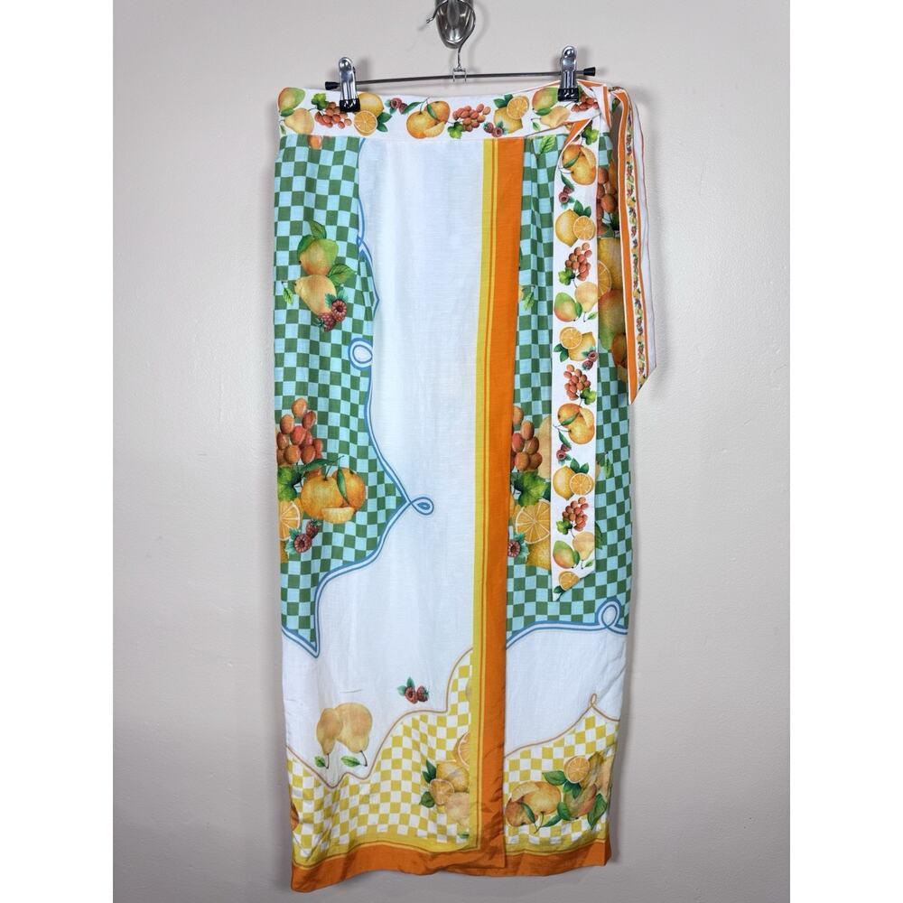 ANTONIO MELANI Green Yellow Orange Fruit-Print Midi Skirt